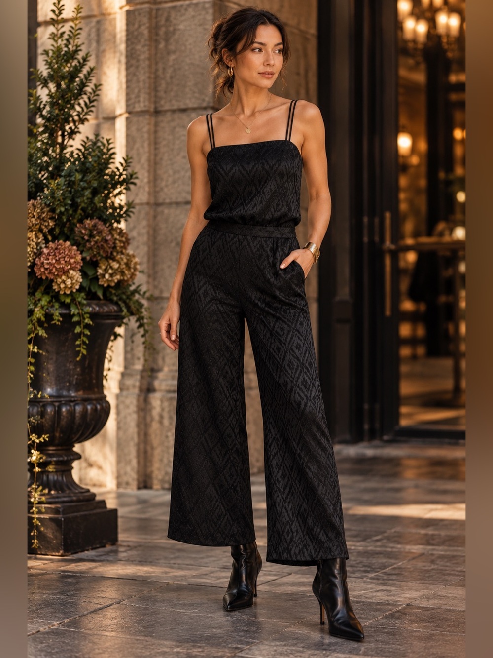 Theory Jacquard Silk Blend Wide Leg Jumpsuit NWOT $495 Autumn Fall Luxury Glam
